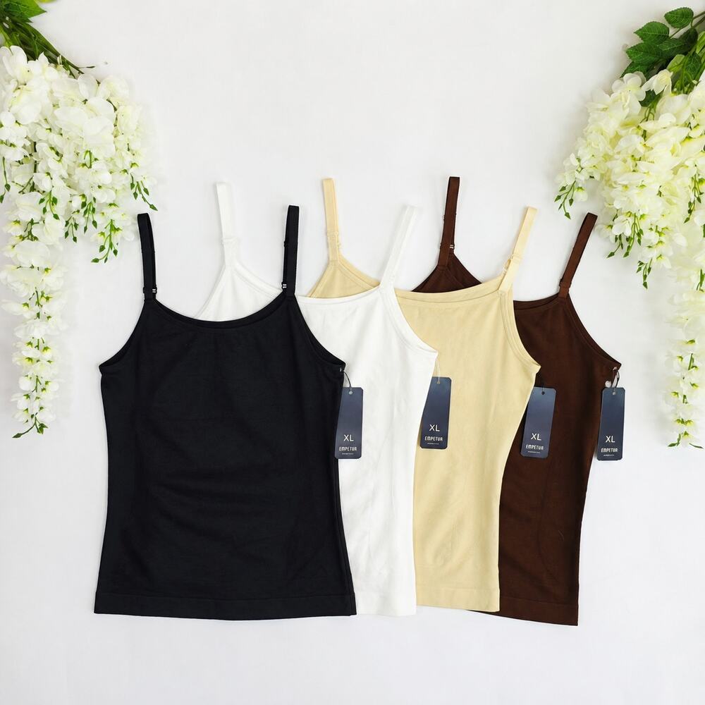 New Empetua Scoop Neck Cami Lot of 4 XL Black White Beige Brown Shapermint 62001